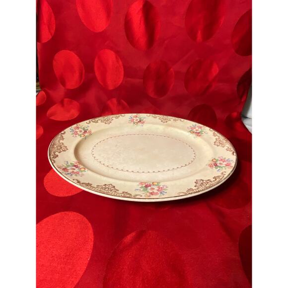 VTG Paden City Pottery Nasco Oval Platter 14x11in floral w22k gold swags trimGUC - Picture 14 of 16